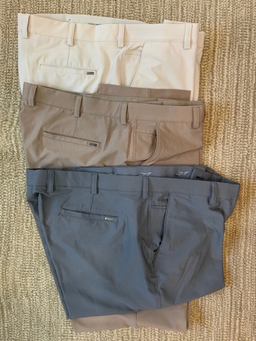 3 pairs men’s Greg Norman golf pants 42x34 cream tan gray